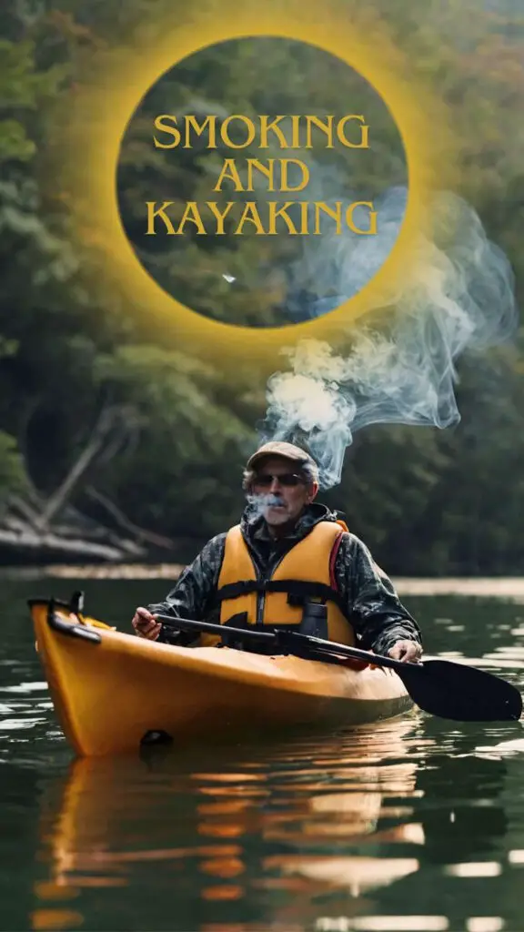 Smoking man in a kayak